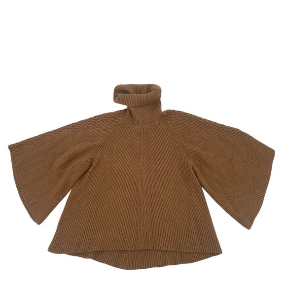 Anthropologie Size XS/S Petite Kali Poncho Sweater Brown Oversized Cable Knit - Picture 5 of 13